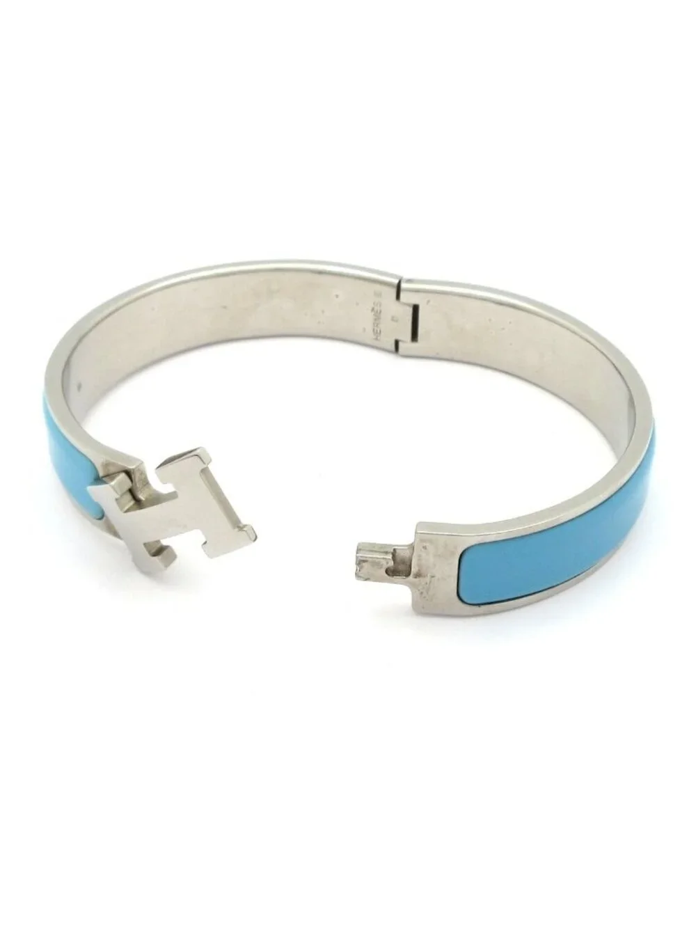 Hermes Bangle Click Silver Light Blue Bracelet